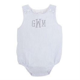 BABY BLUE STRIPED SEERSUCKER BUBBLE ROMPER